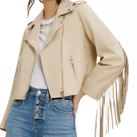 Maje Bexol Fringe Sleeve Leather Jacket (US size: small) - Picture 1 of 4